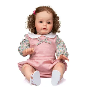 Realistic 24 inch SUE-SUE reborn baby princess doll with curly hair and pink floral dress