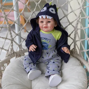 Realistic Reborn Baby Boy Doll Soft Silicone Limbs Cloth Body With Dinosaur Theme Hoodie Clothes Set For Children Toy Gift