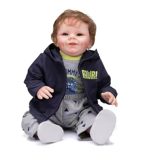 55cm lifelike reborn baby boy doll Shaya in navy hoodie and mommy's monster outfit
