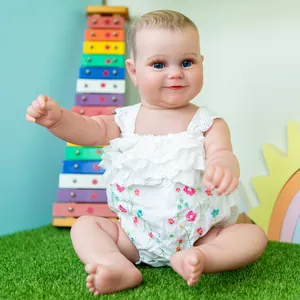 Poupée Reborn Réaliste en Silicone Cheveux Peints à la Main Avec Tenue Florale en Dentelle Biberon Sucette Jouet pour Enfants