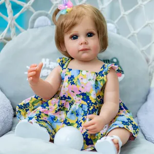 Realistic Reborn Baby Doll Full Silicone Vinyl Body Waterproof Bath Toy Lifelike Newborn Girl Doll With Floral Outfits