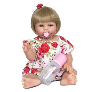 Poupée bébé Reborn 48cm étanche avec cheveux blonds tenue florale et accessoires