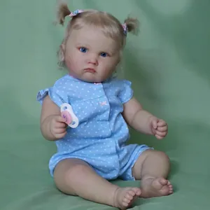 60cm Reborn Charlotte Baby Doll Realistic Soft Silicone Cotton Body Newborn Girl Blonde Hair Blue Eyes Polka Dot Outfit