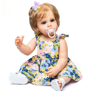 55cm lifelike reborn baby doll Maggi in floral yellow dress with headband and sandals