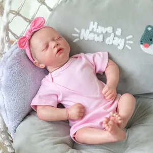 Poupée Reborn Réaliste 19 Pouces Bébé Fille Endormie Avec Bandeau À Pois Rose Et Barboteuse Peinte À La Main Vinyle