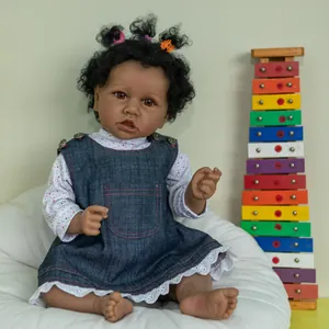 Realistische Reborn Babypop Saskia Zwarte Huid Meisje Ingeplant Haar Siliconen Lichaam Handgemaakt Pasgeboren Speelgoed Cadeau Voor Kinderen