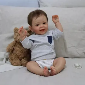 Realistische 24 Zoll Reborn Baby Puppe Silikon Lebensechte Neugeborene Jungen Puppe Mit Verwurzeltem Haar Grau Top Windel Geschenk