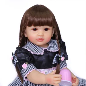 Realistic Reborn Baby Doll Full Silicone Vinyl Washable Simulation Newborn Girl Blonde Brown Hair Dress Collection Gift For Kids