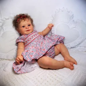 Realistic Reborn Baby Doll Silicone Cloth Body 60cm Rooted Hair Visible Veins Handmade Toddler Girl Doll With Floral Dress