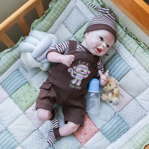 55cm realistic reborn baby doll in brown stripe monkey outfit with nursing bottle accessory