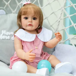 Lifelike Reborn Baby Doll Full Silicone Hand Painted Newborn Girl Doll Pink Princess Dress With Pacifier Shoes For Kids Birthday Gift