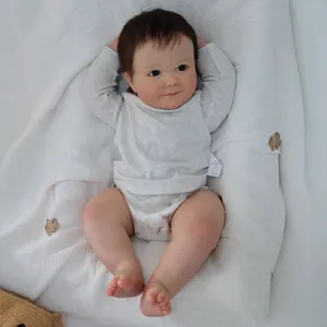 Lifelike Realistic Reborn Baby Doll Hand Painted 3D Skin Visible Veins Hand Rooted Hair Simulation Silicone Soft Toy Figure