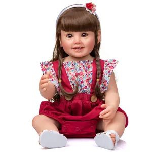 Realistische 55 cm reborn pop met 3D huid, bloemenoutfit en bruine vlechtjes voor meisjes