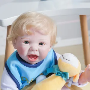 55cm realistic reborn baby boy doll with blonde curls, blue eyes and plush lamb toy