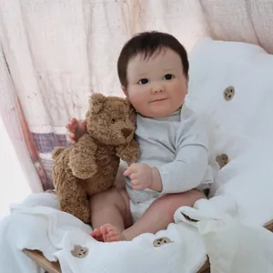 60cm realistic reborn baby doll June Awake with 3D skin texture and plush teddy bear