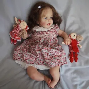 Lifelike 60cm reborn doll Yannik with curly hair and floral dress including cloth toys