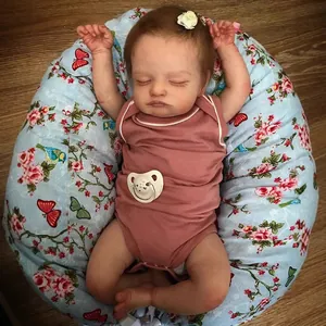 Poupée Reborn Réaliste Corps en Silicone Souple et Tissu Peau Peinte en 3D Veines Visibles Cheveux Enracinés Nouveau-Né Endormi Jouet