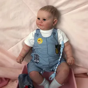 60cm Realistic Reborn Baby Boy Doll Cloth Body 3D Skin With Veins Hand Painted Hair Silicone Baby Doll Full Outfit Pacifier Clip Gift