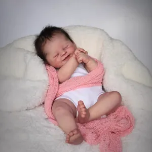 Realistic 19-inch newborn reborn baby doll Alisha sleeping in white cotton bodysuit