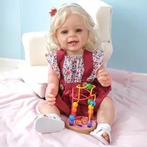 Realistic Reborn Baby Doll 55cm Full Silicone Vinyl Newborn With 3D Skin Visible Veins Blonde Curly Hair Floral Dress Gift