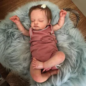 Poupée Reborn Rosalie de 19 pouces réaliste dormant en barboteuse rose avec bandeau fleuri