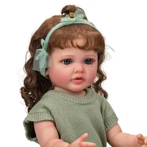 55cm lebensechte Reborn-Babypuppe mit blauen Augen und grünem Strickoutfit