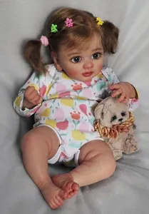 Detail of 45cm reborn doll with 3D skin texture, visible veins and floral outfit