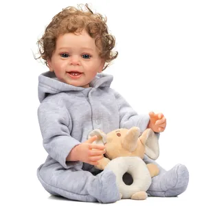 55cm lifelike Yannik reborn boy doll with 3D skin painting and plush elephant toy