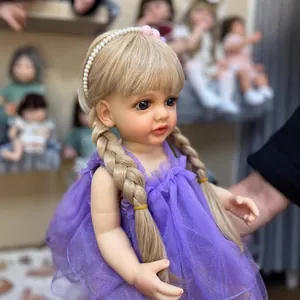 Lebensechte 55cm Reborn-Puppe mit blonden Zöpfen und lila Tüllkleid für Mädchen