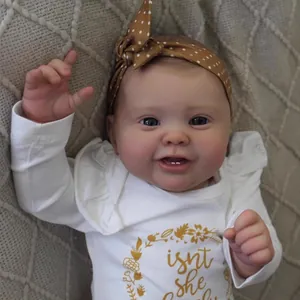 Realistic 60cm reborn baby doll Kodi with 3D skin texture and white floral top
