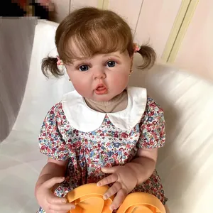 Realistic Reborn Baby Doll With Visible Veins Hand Implanted Hair Soft Cloth Body Floral Dress Blue Eyes Newborn Toy