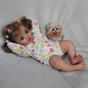 Lifelike 45cm reborn baby doll with 3D skin texture and colorful lemon print romper