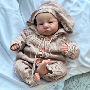 Lifelike 49cm Levi reborn baby doll in brown knitted romper with 3D skin texture