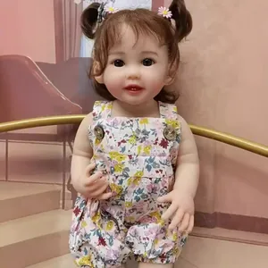 Realistic Full Vinyl Reborn Baby Doll Hand Rooted Hair Toddler Girl Toy In Floral Romper For Kids Birthday Gift