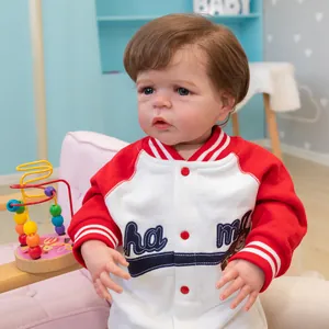 60cm Sandie reborn toddler doll in red baseball jacket with realistic rooted hair