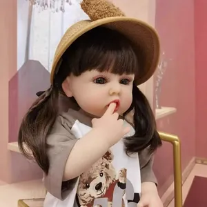 55cm lifelike reborn baby doll in teddy bear outfit sucking thumb with straw hat