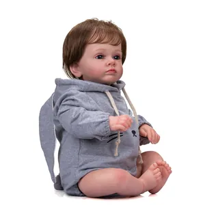 Bambola reborn realistica da 60cm in pagliaccetto grigio con orecchie da coniglio