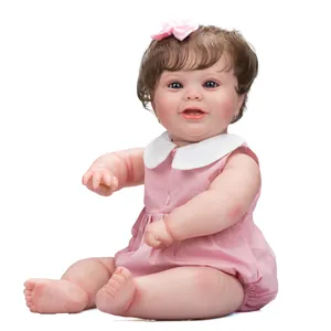 Realistic Reborn Baby Doll Full Body Vinyl Handmade Painted Simulation Newborn Girl Doll In Pink Satin Bow Dress Toy