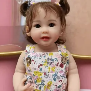 55cm realistic reborn baby girl doll Teegan with curly hair and floral romper