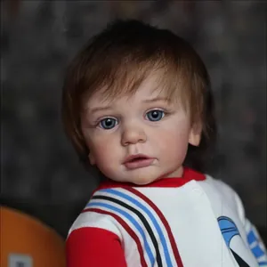 60cm realistic reborn baby boy doll with hand-painted 3D skin and striped bodysuit