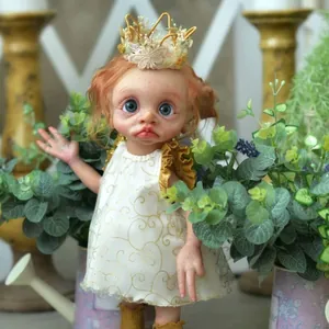 Handmade Reborn Elf Doll Realistic Hand Painted Silicone Vinyl Fairy Baby Doll With Gold Crown White Embroidery Dress For Kids Gift