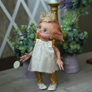 Handcrafted 16-inch standing elf doll with 3D hand-painted makeup and lace crown