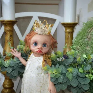 Handcrafted 16-inch elf doll with orange curls, floral crown and 3D painted details