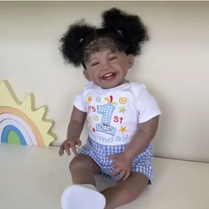 60cm realistic dark skin baby girl reborn doll with curly black hair in birthday outfit