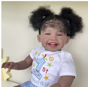Lifelike 60cm African reborn doll Mila with curly hair and 1st Birthday outfit