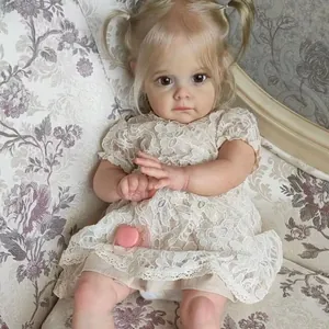 Realistische Reborn Baby Puppe Handgefertigte Silikon Vinyl Eingesetztes Blondes Haar Weißes Spitzenkleid Weiche Mädchen Spielzeug Geschenk