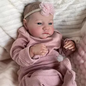 Realistic Reborn Baby Doll Simulation Newborn Handmade Soft Silicone Cloth Body Pink Knit Outfit Floral Hairband Toy Gift