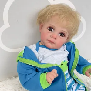 Reborn Toddler Maddie doll 60cm with blonde hair and blue hooded jacket outfit