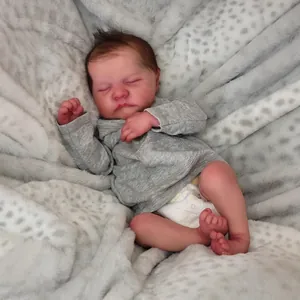 Lifelike Reborn Baby Doll Realistic Sleeping Newborn Silicone Cloth Body Doll With Hand Rooted Hair Grey Hoodie Gift