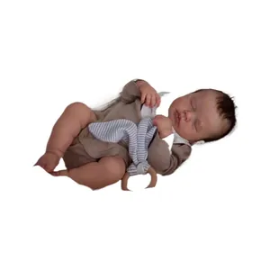 Lifelike 19-inch sleeping reborn baby doll LOULOU in khaki romper with rabbit teether
